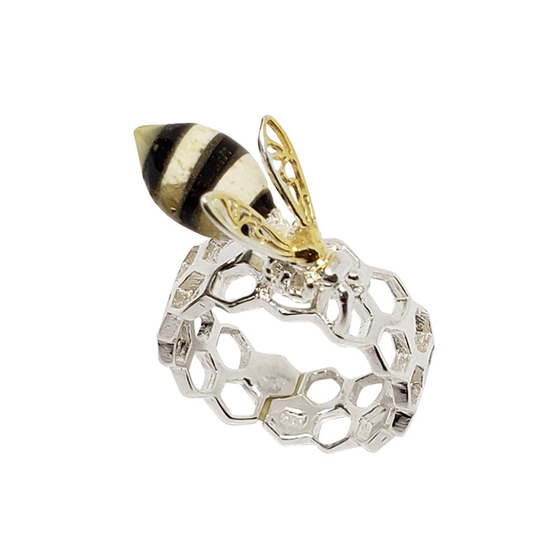 Amber Wasp on Honeycomb Ring