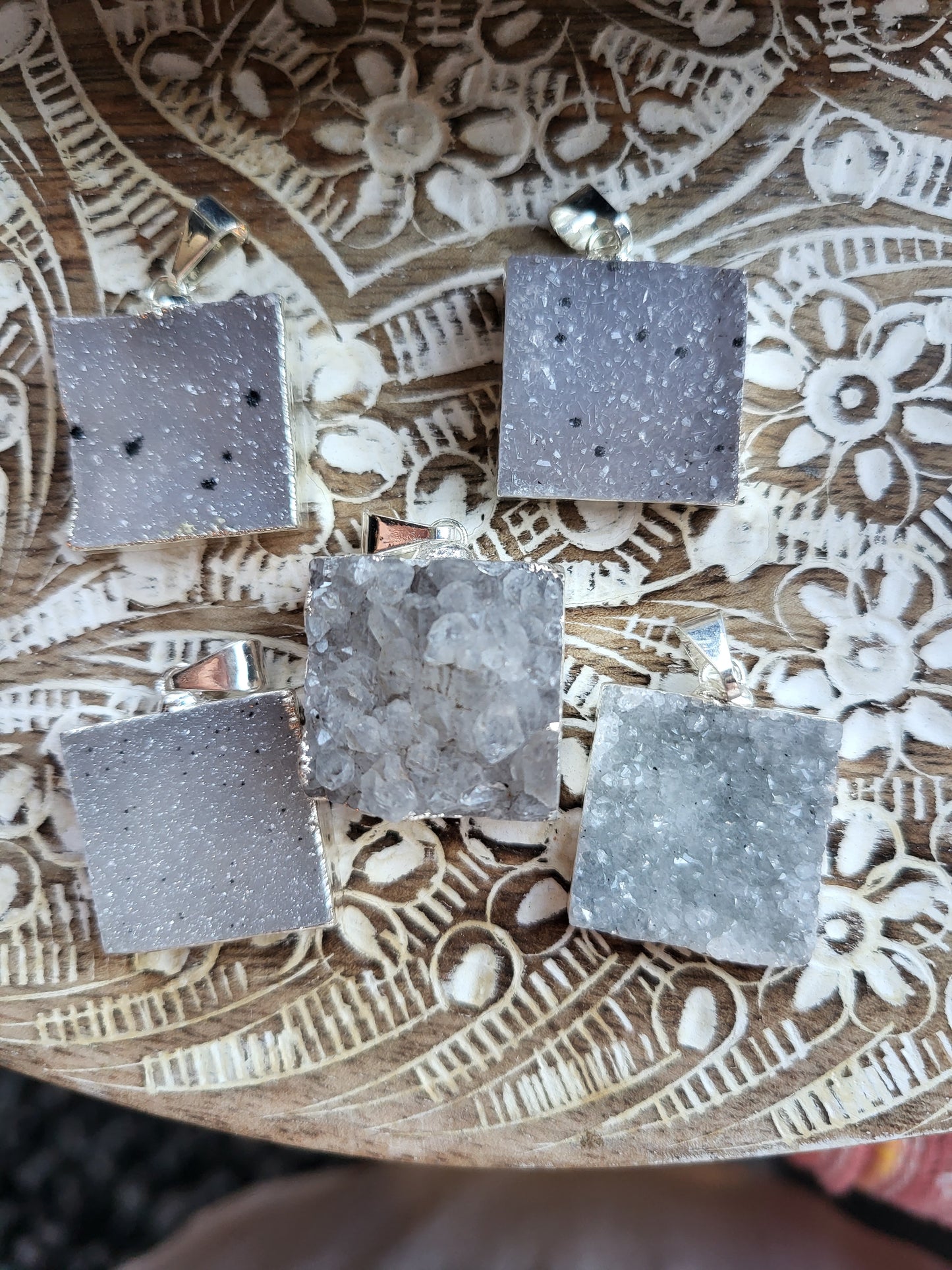 Uruguayan Crystal Druzy Square Pendant