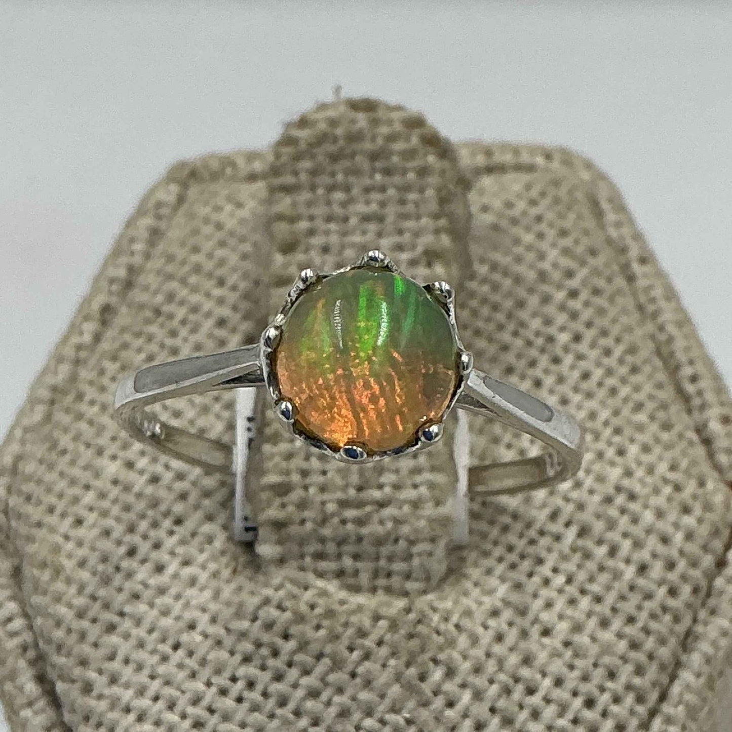 Sterling Silver Crown Set Circle Ethiopian Opal Ring- Size 9 - Intuition, Creativity & Inner Light