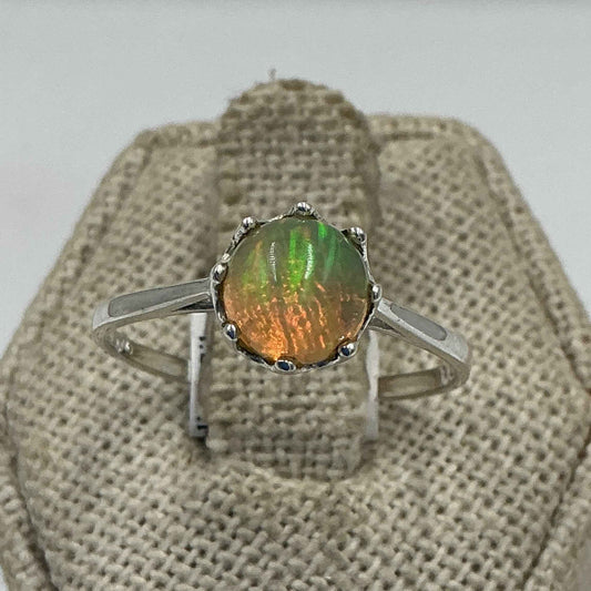Sterling Silver Crown Set Circle Ethiopian Opal Ring- Size 9 - Intuition, Creativity & Inner Light