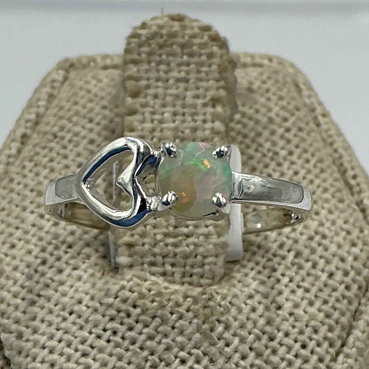 Sterling Silver Heart Ethiopian Opal Ring- Size 9 - Intuition, Creativity & Inner Light