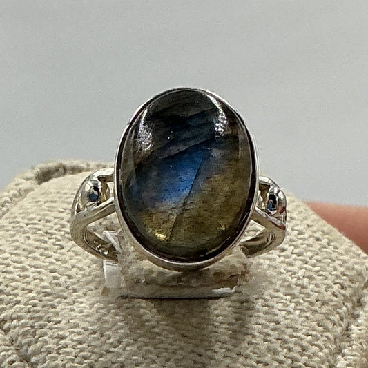 Sterling Silver Deep Labradorite Oval Ring - Size 5 - Magic and Protection