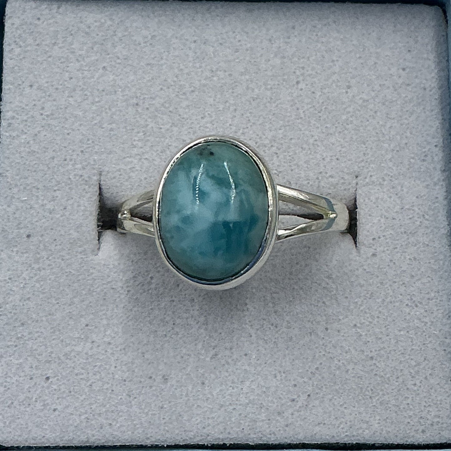 Sterling Silver Larimar Dainty Oval Ring - Size 6 - Calm & Communication
