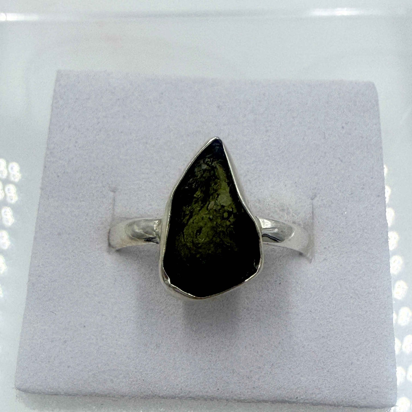 Sterling Silver Moldavite Ring - Size 8 - Transformation, Growth & Awakening