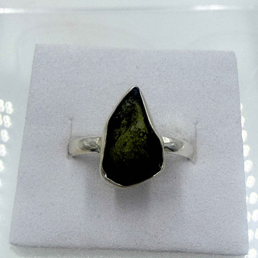 Sterling Silver Moldavite Ring - Size 8 - Transformation, Growth & Awakening