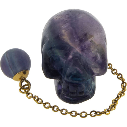 Gemstone Pendulum Skull - Rainbow Fluorite (Each)
