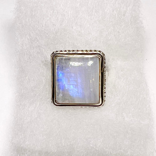 Rainbow Moonstone Ring Size 6 "Squared"