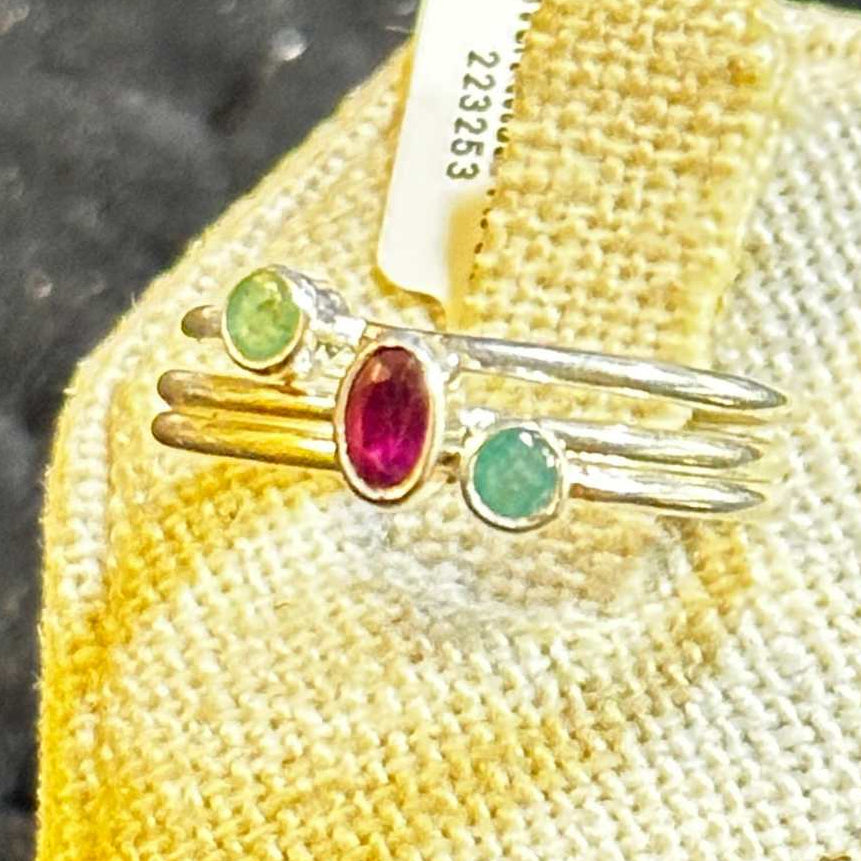 Emerald & Ruby 3 Stack Ring Set