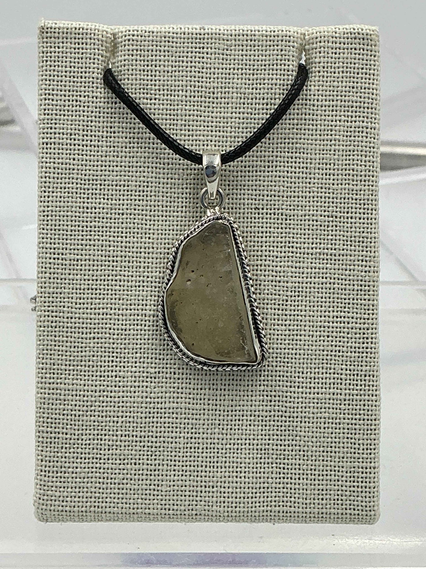 Sterling Silver  Rope Bezel Libyan Desert Glass  Pendant