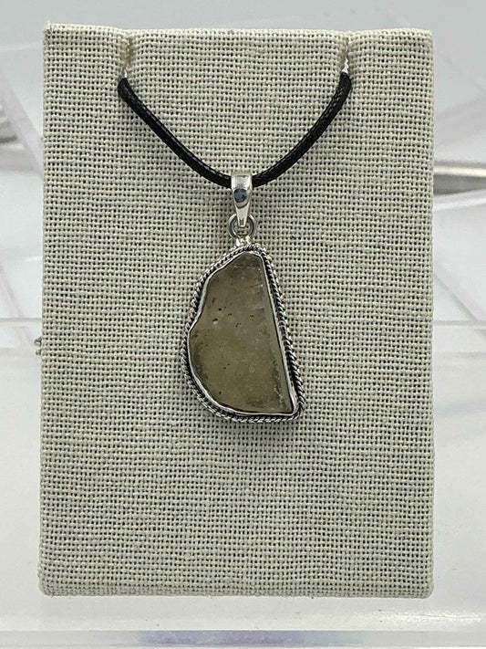 Sterling Silver  Rope Bezel Libyan Desert Glass  Pendant