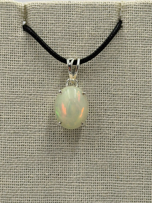 Sterling Silver Oval Ethiopian Opal Pendant Size 2