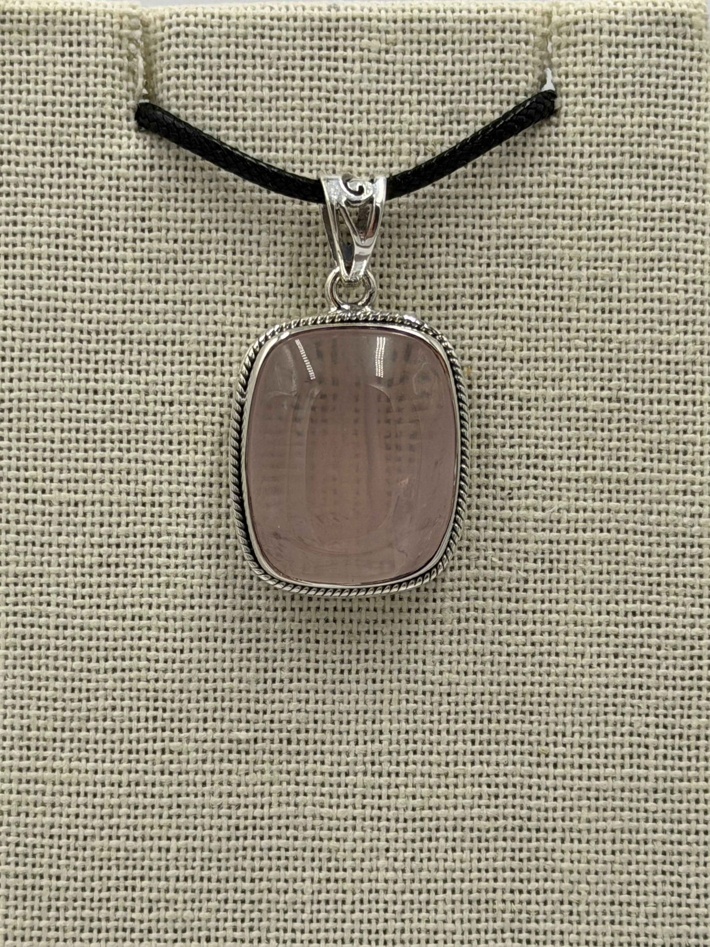 Sterling Silver Bezeled Square Rose Quartz Pendant