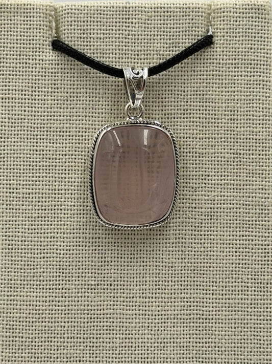 Sterling Silver Bezeled Square Rose Quartz Pendant