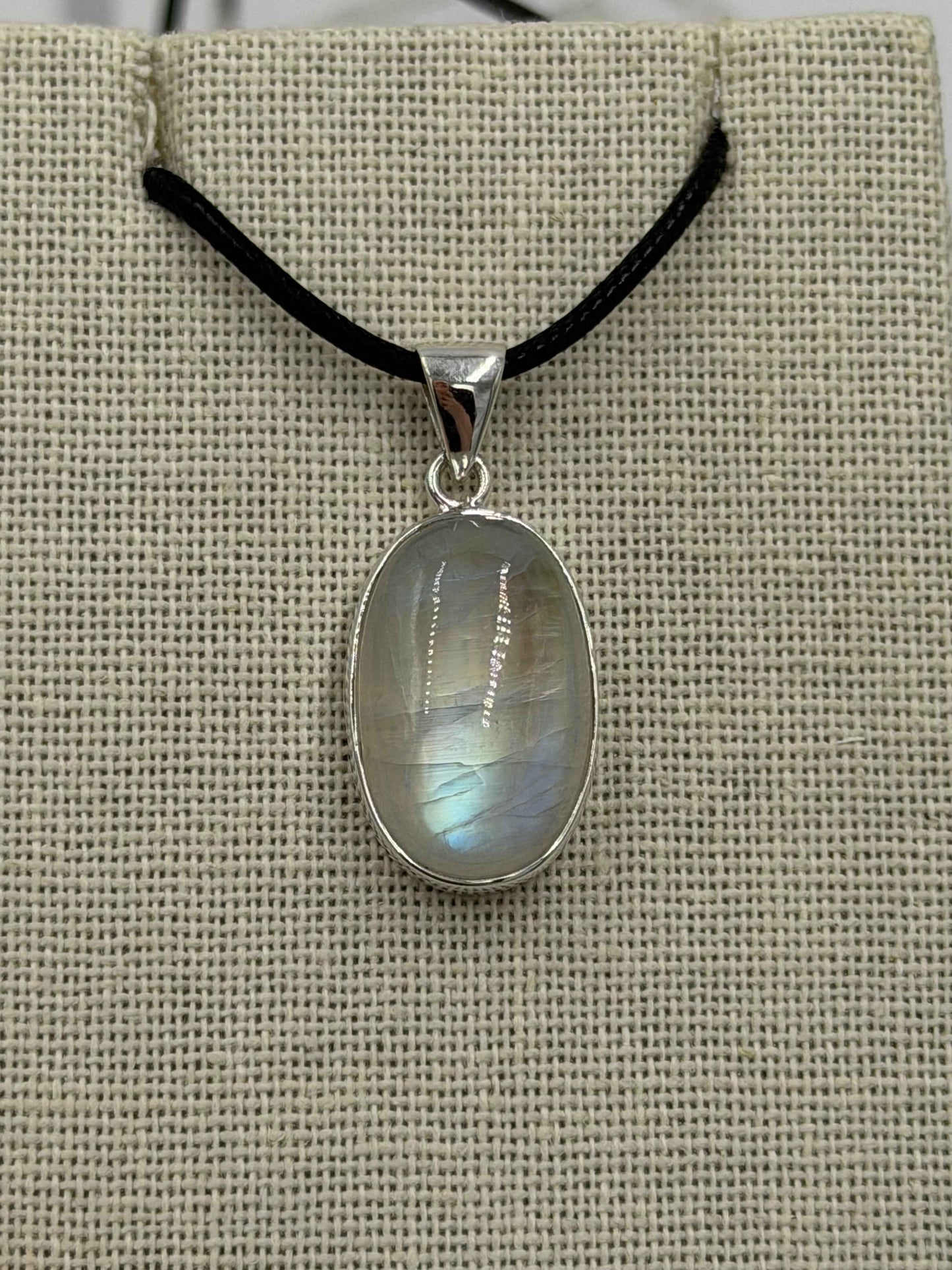 Sterling Silver Oval Rainbow Moonstone Pendant Size 1