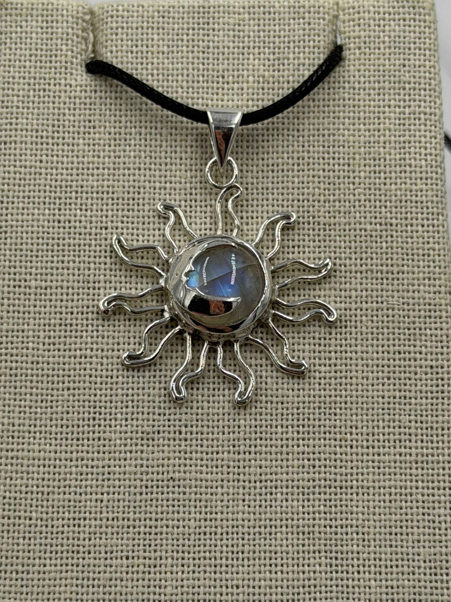 Sterling Silver Sun & Moon Rainbow Moonstone Pendant