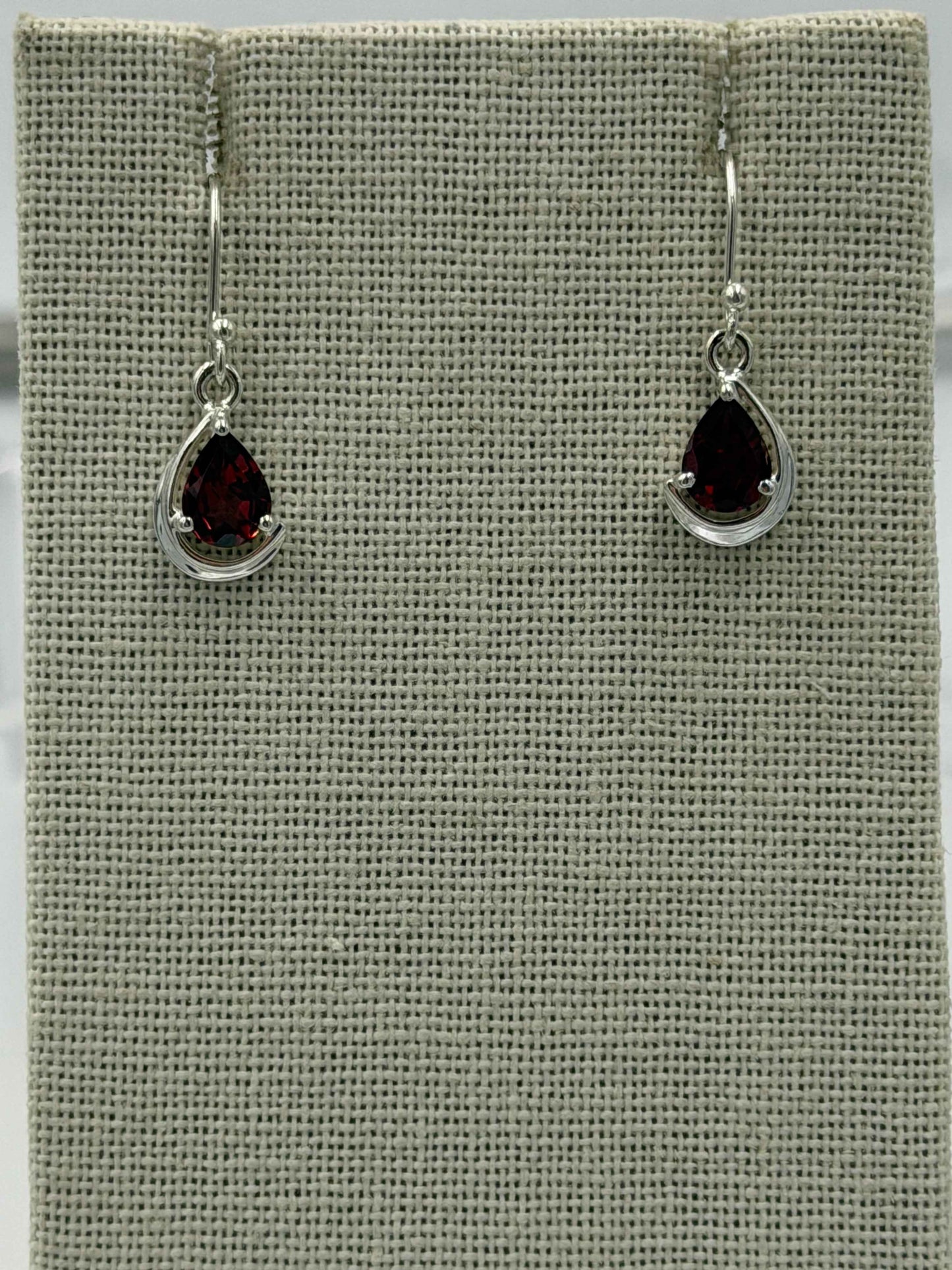 Sterling Silver Teardrop Garnet Dangle Earrings