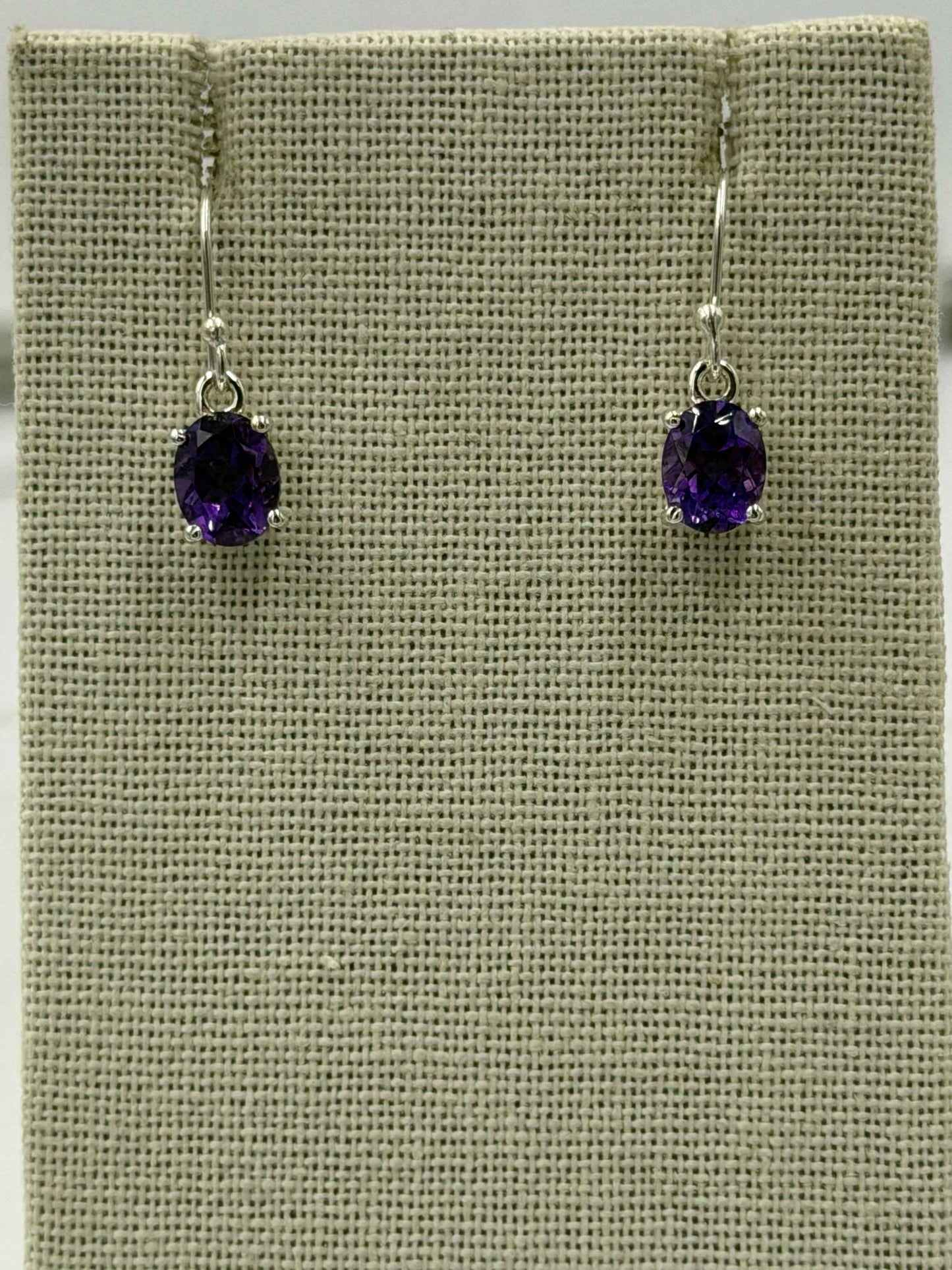 Sterling Silver Oval Amethyst Dangle Earrings