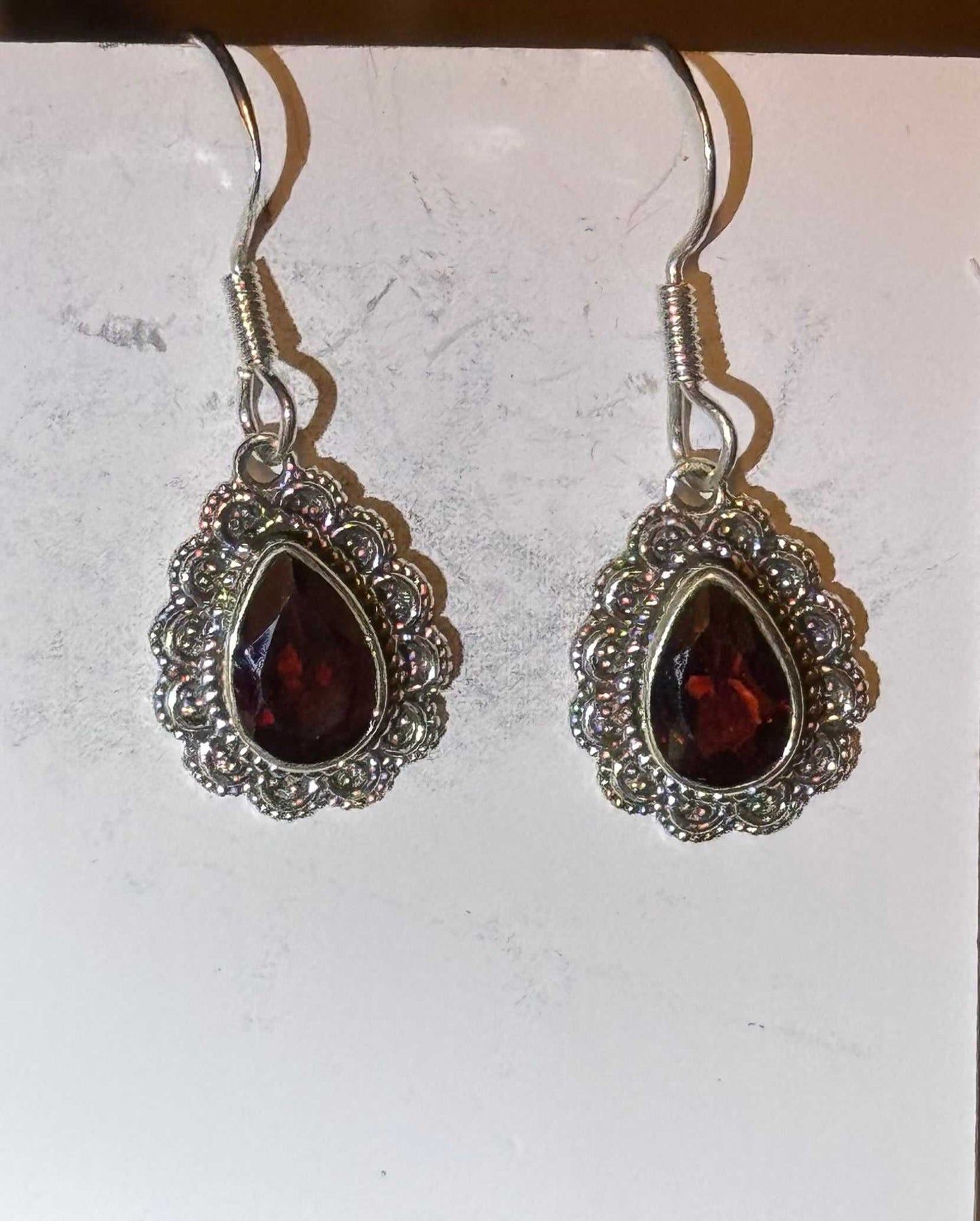 Garnet Teardrop Earrings - Sterling Silver