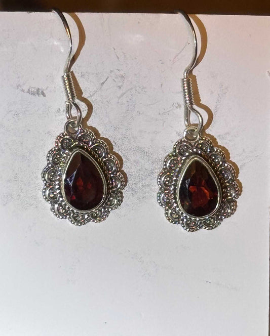 Garnet Teardrop Earrings - Sterling Silver