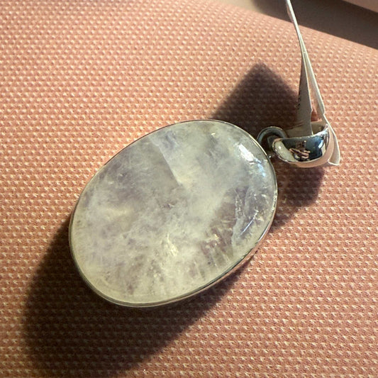 Oval Rainbow Moonstone Pendant in Sterling Silver
