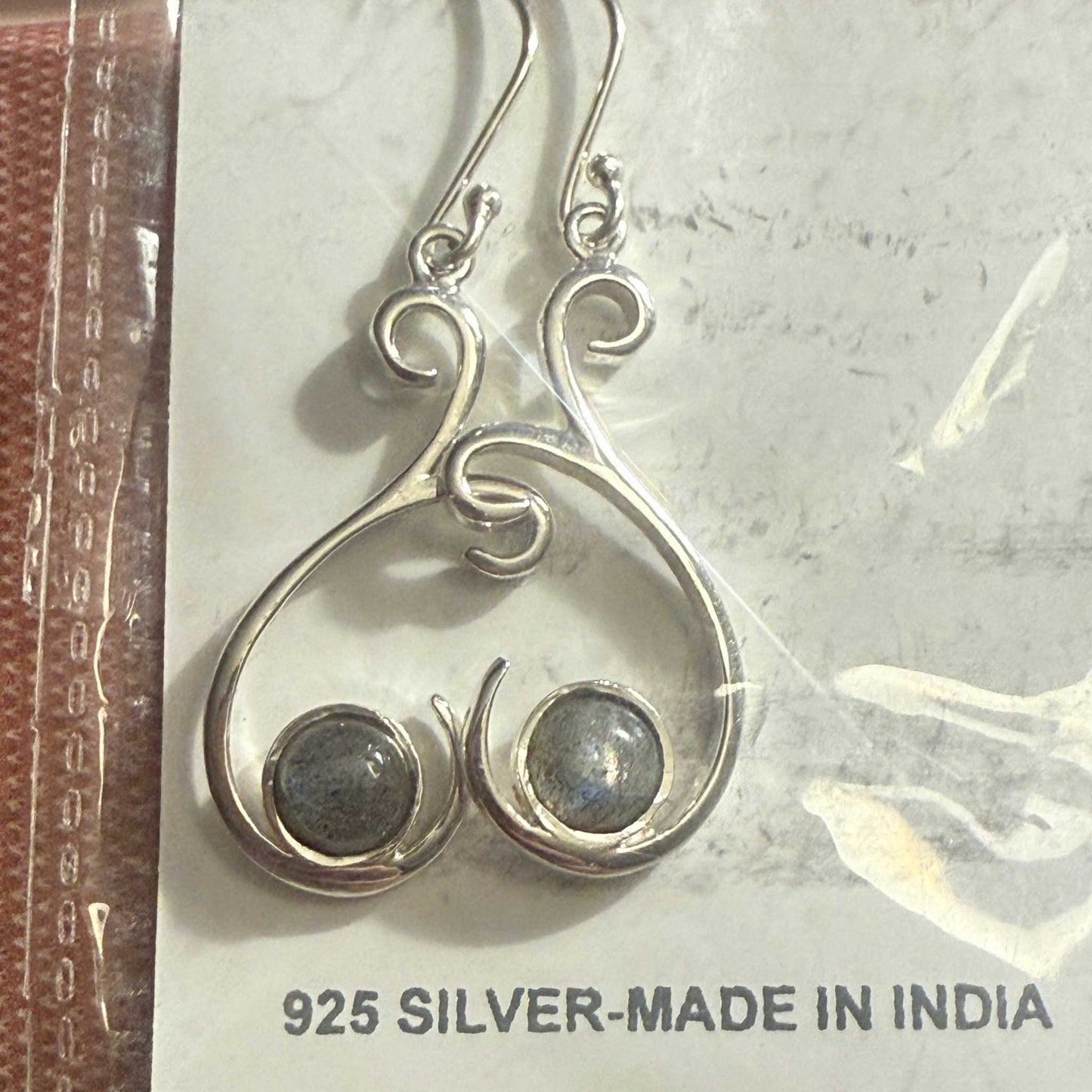 Scrollwork Labradorite Earrings in Sterling Silver