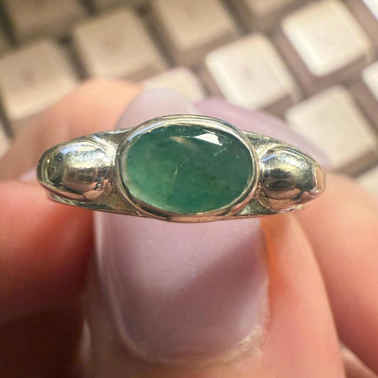 Emerald Ring Size 5 – Oval Emerald with Smooth Sterling Silver Accents