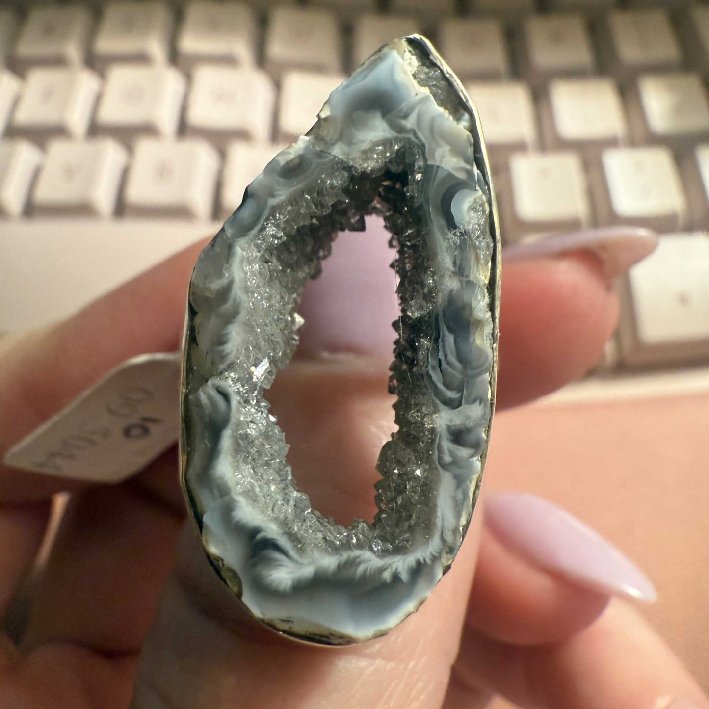 Agate Slice Statement Ring – Blue Druzy Geode Cut – Size 10