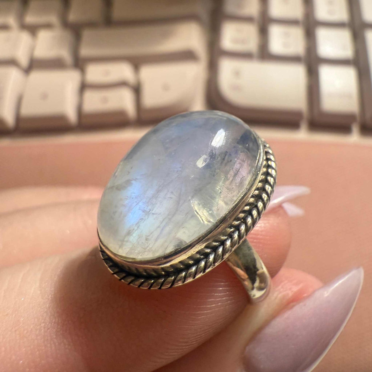 Sterling Silver Rainbow Moonstone Ring – Size 6