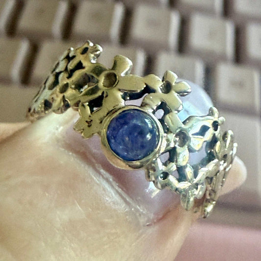 Tanzanite Floral Filigree Ring – Sterling Silver – Size 8