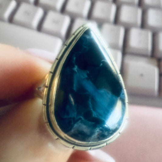 Pietersite Teardrop Ring – Sterling Silver – Size 7