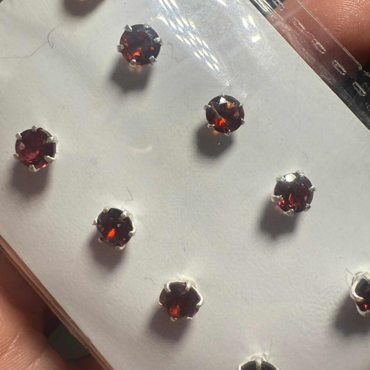 Garnet Round Post Earrings – Sterling Silver