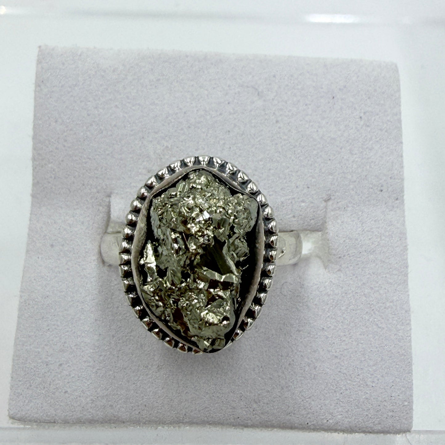 Sterling Silver Bezeled Rough Pyrite Ring - Size 6 - Protective, Abundant & Grounding