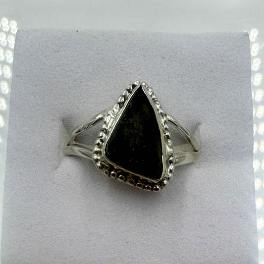 Sterling Silver Split Banded Bezeled Moldavite Ring - Size 8 - Transformation, Growth & Awakening
