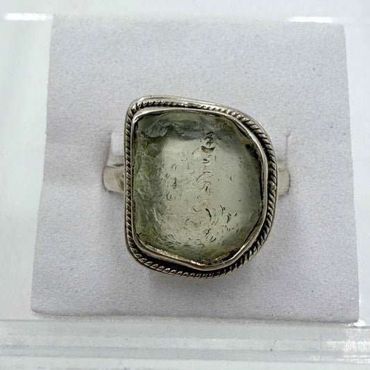 Sterling Silver Bezeled Libyan Desert Glass Ring - Size 9 - Cosmic, Illuminating & Transformative