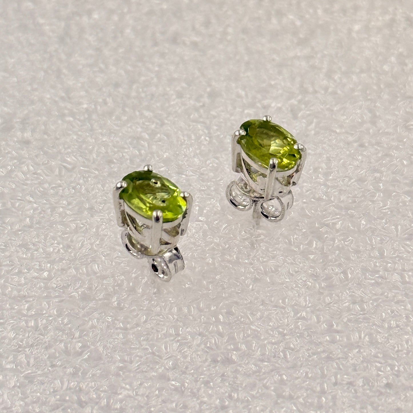 Sterling Silver Oval Peridot Post Earrings Size 2