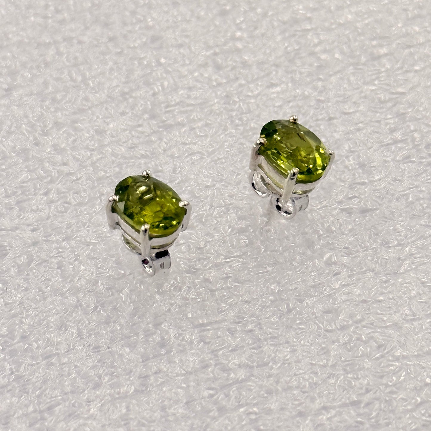 Sterling Silver Oval Peridot Post Earrings Size 1