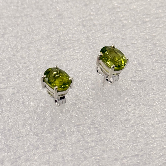 Sterling Silver Oval Peridot Post Earrings Size 3