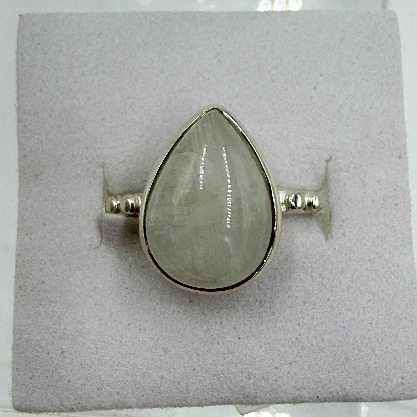 Sterling Silver Rainbow Moonstone Pear Ring – Size 7 – Intuition, Emotional Clarity & New Beginnings