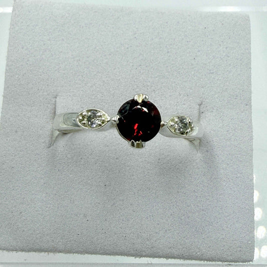 Sterling Silver Round Garnet Accent Ring – Size 8 – Passion, Strength & Grounding