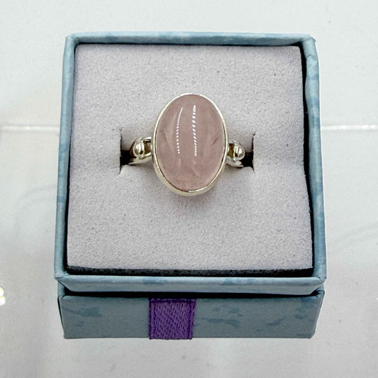 Sterling Silver Oval Rose Quartz - Size 5 - Loving, Soothing & Heart Opening