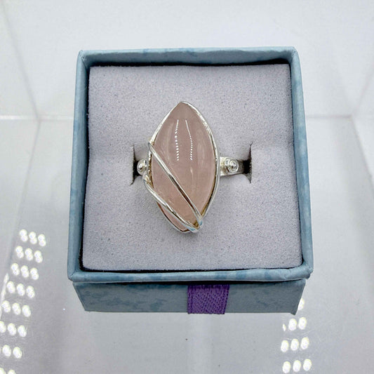 Sterling Silver Wrapped Rose Quartz - Size 7 - Loving, Soothing & Heart Opening