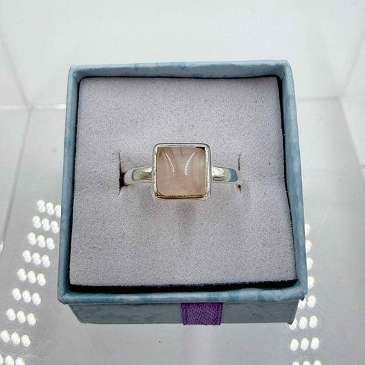 Sterling Silver Square Rose Quartz - Size 8 - Loving, Soothing & Heart Opening