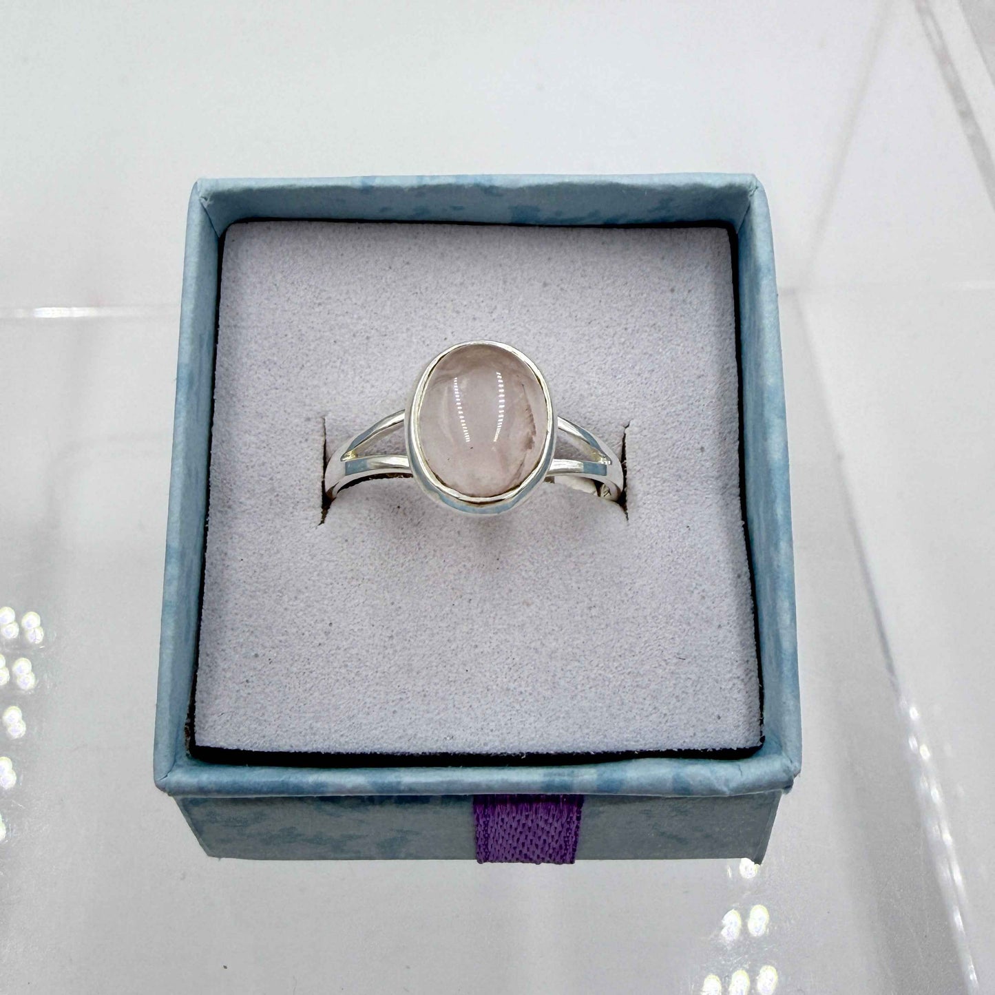 Sterling Silver Split Banded Faceted Oval Rose Quartz - Size 8 - Loving, Soothing & Heart Opening