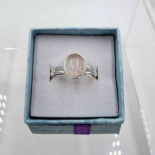 Sterling Silver Split Banded Faceted Oval Rose Quartz - Size 8 - Loving, Soothing & Heart Opening