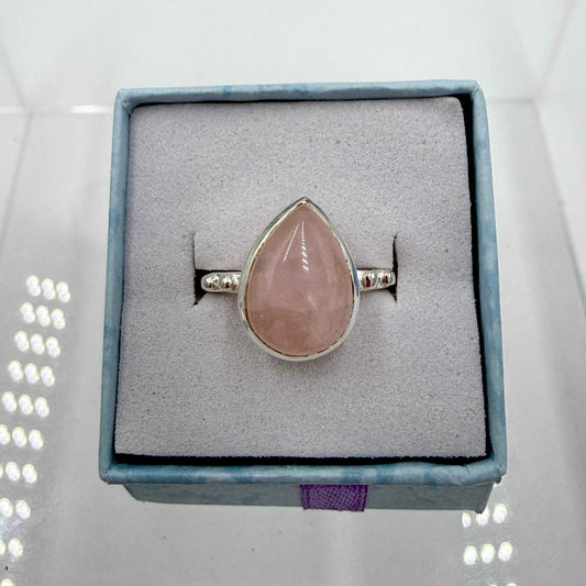 Sterling Silver Teardrop Rose Quartz - Size 9 - Loving, Soothing & Heart Opening