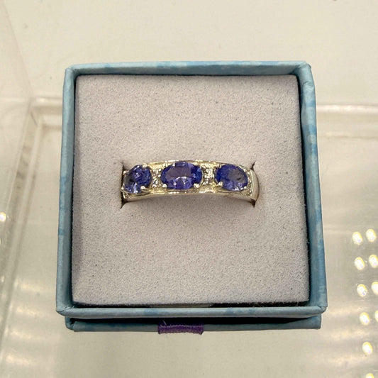 Sterling Silver Triple Oval Tanzanite Ring - Size 8 - Spiritual, Intuitive & Elevated