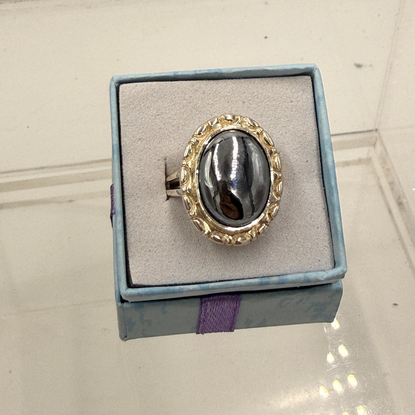 Sterling Silver Ornate Bezeled Terahertz Ring - Size 9 - Healing, Energizing & Cleansing