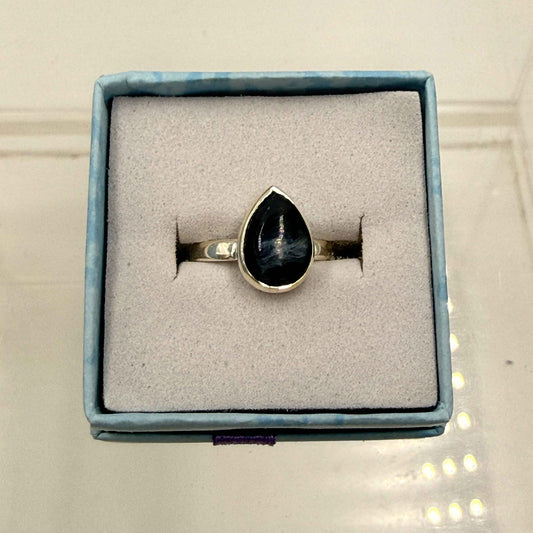 Sterling Silver Teardrop Pietersite Ring - Size 6 - Grounding, Transformative & Insightful
