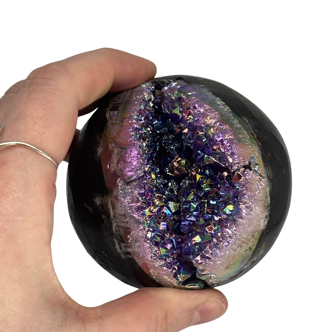 Large Aura Amethyst Geode Sphere