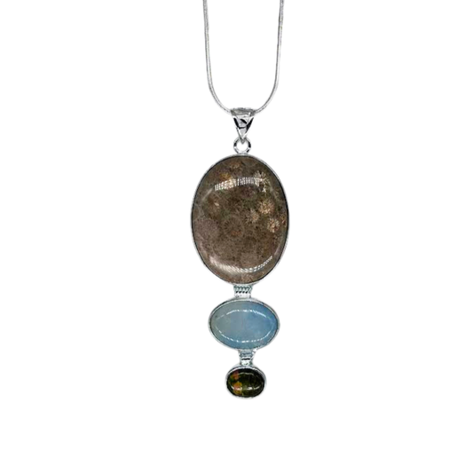 Fossil Coral, Angelite, and Unakite Necklace